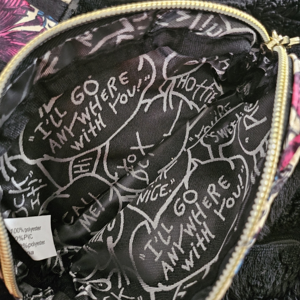 Betsey Johnson Floral Garden Moth Makeup Pouch With Detachable Mini Pouch - Picture 7 of 16